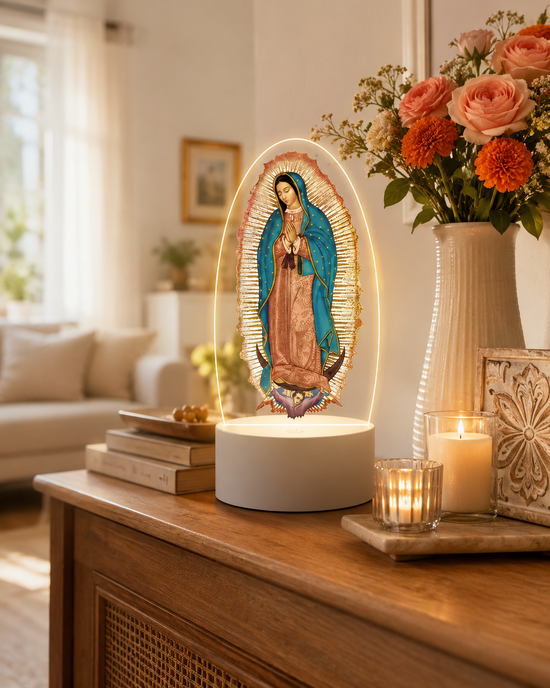 LÁMPARA LUZ DE FE™ · Virgen de Guadalupe · Luz LED Nocturna Devocional · Regalo