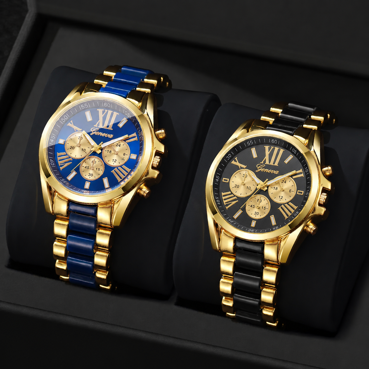 SET DUO BARÓN GOLD™ · 2 Relojes Hombre Cronógrafo Dorado · Aristócrata Edition