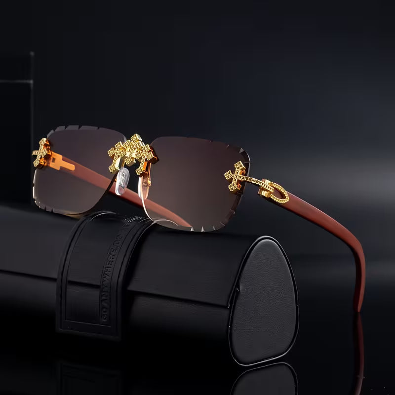 SET TRIO CAOBA™ · 3 Gafas Hombre Rimless · Patas de Madera · UV400