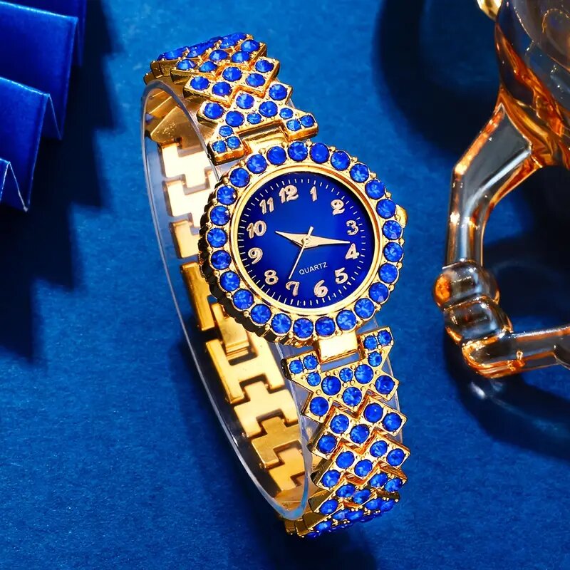SET CRISTALINO BLUE | Reloj + collar + aretes + anillo + brazalete