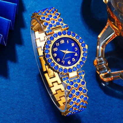 SET CRISTALINO BLUE | Reloj + collar + aretes + anillo + brazalete