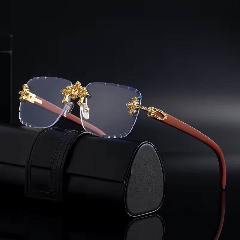 SET TRIO CAOBA™ · 3 Gafas Hombre Rimless · Patas de Madera · UV400