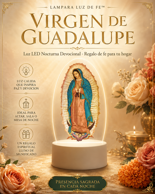 LÁMPARA LUZ DE FE™ · Virgen de Guadalupe · Luz LED Nocturna Devocional · Regalo