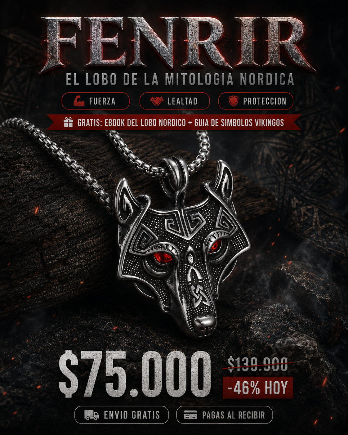 COLLAR FENRIR™ · Lobo Nórdico Vikingo Acero + Ebook y Guía de Símbolos