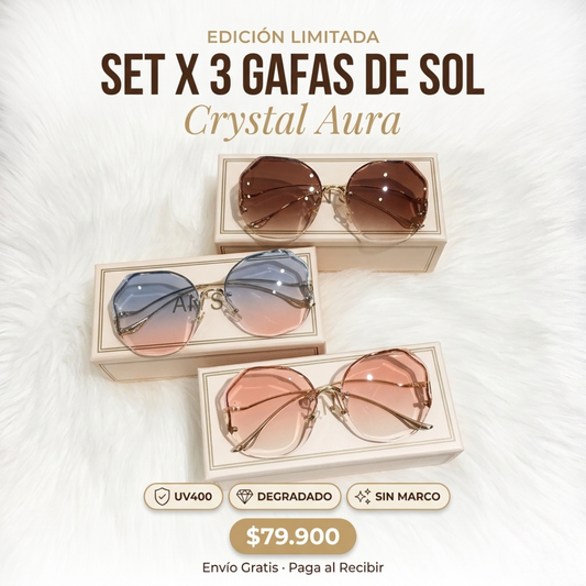 Set x3 Gafas de Sol Crystal Aura — Lentes Degradado Sin Marco · UV400