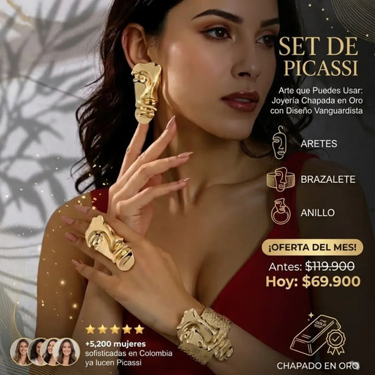 JOYERIA CHAPADO EN ORO! SET DE ARETES, ANILLO Y BRAZALETE PICASSI