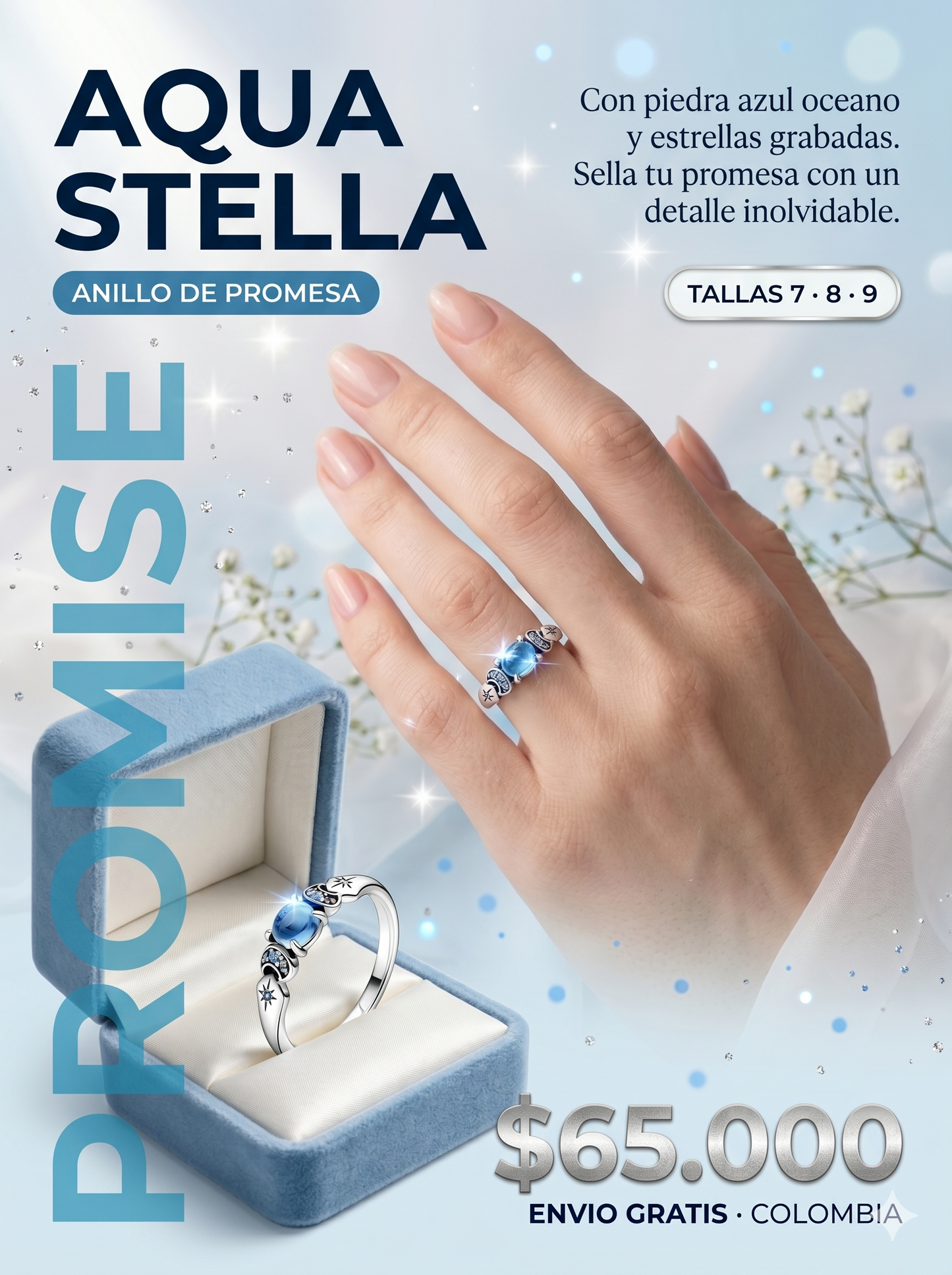 ANILLO AQUA STELLA™ · Anillo de Promesa · Piedra Azul Océano