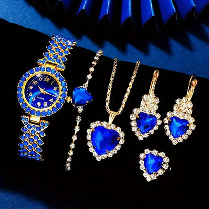 SET CRISTALINO BLUE | Reloj + collar + aretes + anillo + brazalete