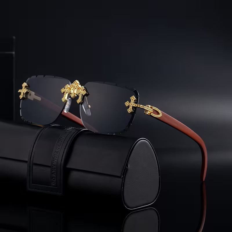 SET TRIO CAOBA™ · 3 Gafas Hombre Rimless · Patas de Madera · UV400