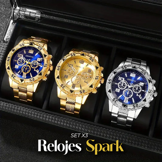 SET X3 Relojes de Lujo Spark Men – 3 Estilos Exclusivos en 1 Pack